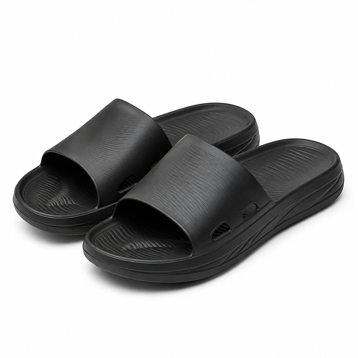 Chanclas talla 40/41 de espuma EVA negra - sandalia abierta con suela texturizada