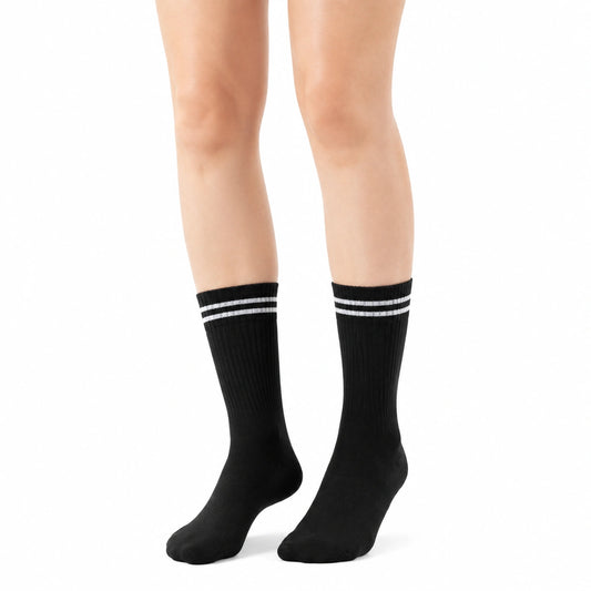 Calcetines deportivos de punto negros con rayas blancas talla 35-38