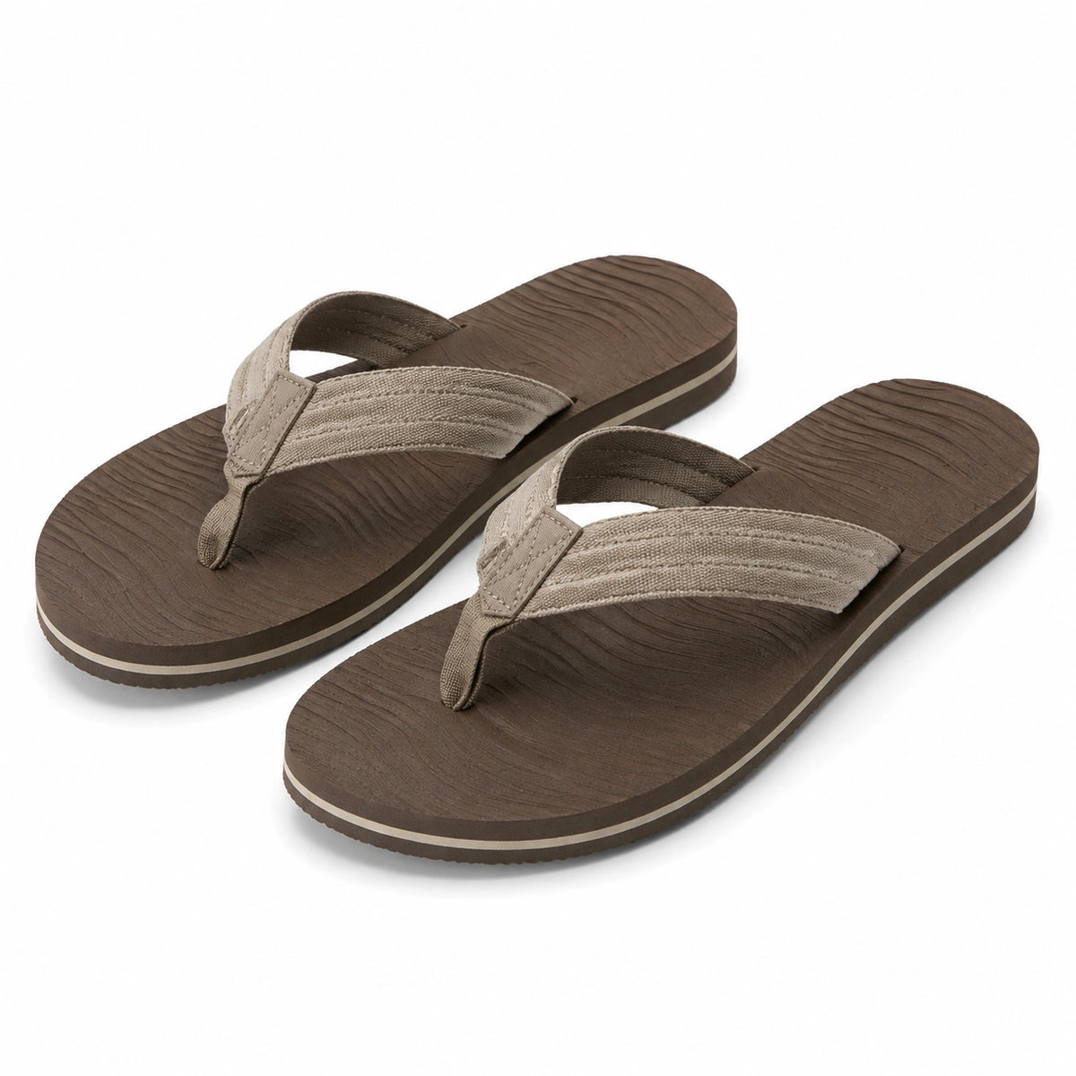 Chanclas 36/37 marrón y beige con tira textil para verano