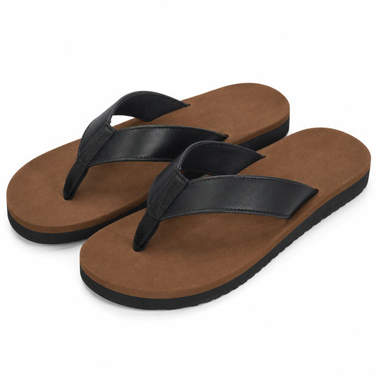 Chanclas 40/41 con tiras sintéticas negras y suela marrón para verano