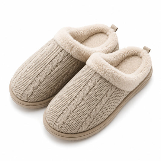 Zapatillas de casa talla 38/39 de punto beige con forro afelpado - sin cordones