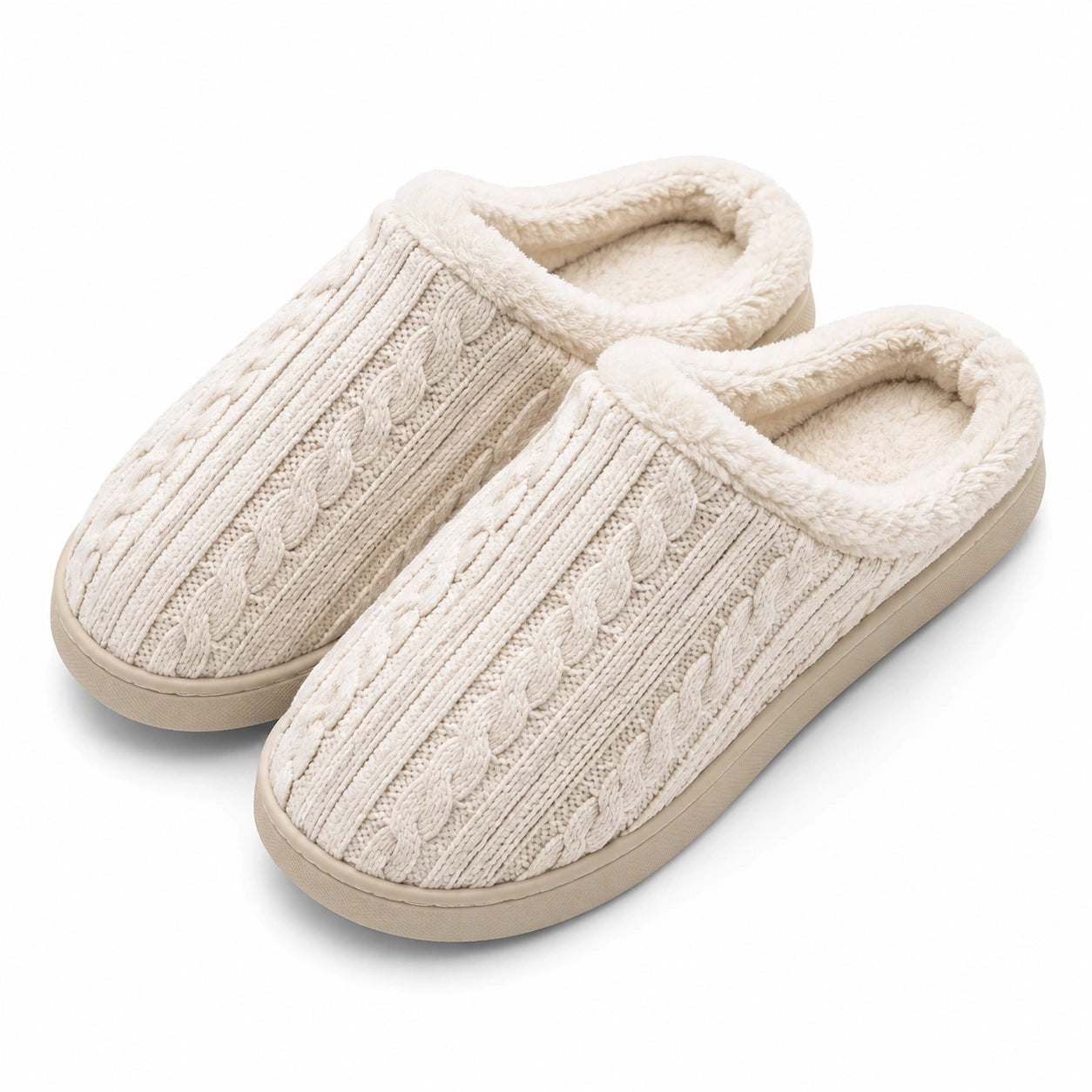 Zapatillas de casa talla 40/41 textiles beige con punto trenzado y forro afelpado