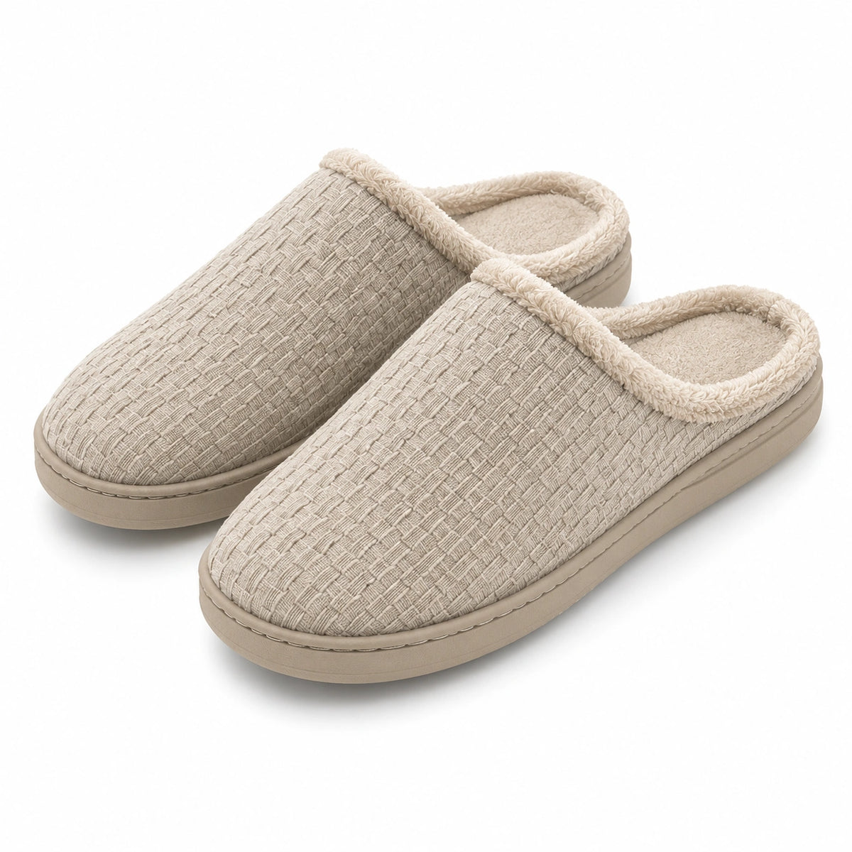 Zapatillas de casa talla 36/37 - tejido beige con forro suave y suela elevada