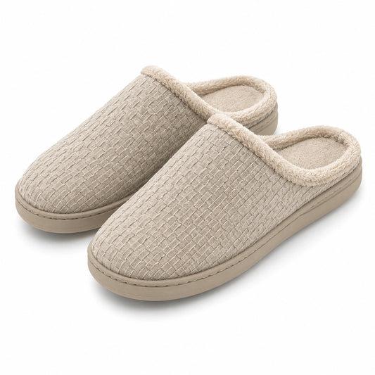 Zapatillas de casa talla 36/37 - tejido beige con forro suave y suela elevada